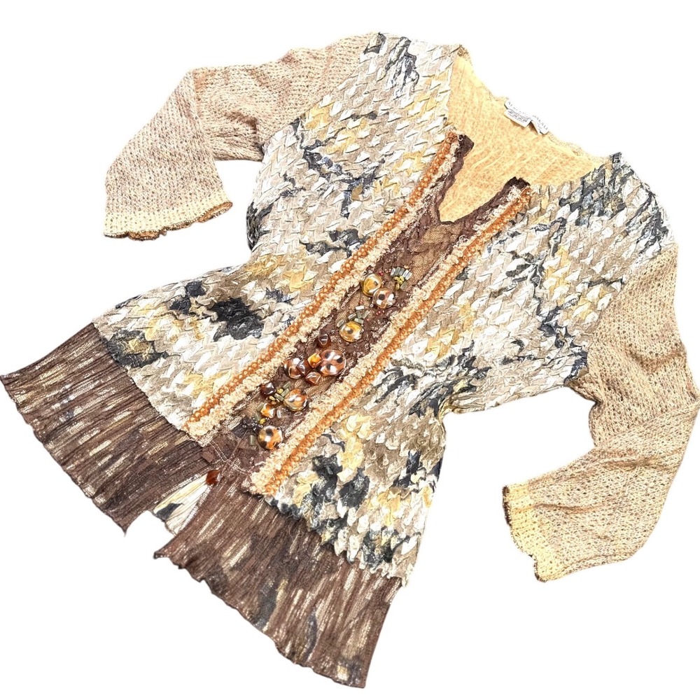 Vintage 90a Boho Knit Top, By Alberto Makali, Beaded, Size Medium